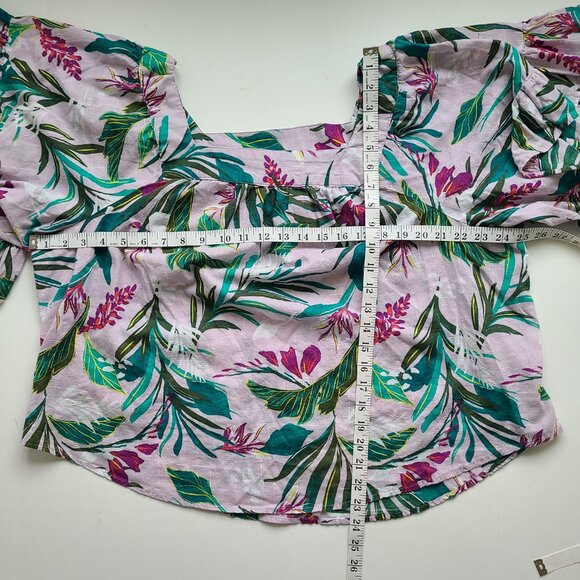 Ruffle Sleeve Peasant Top 1X Terra & Sky Tropical Floral Spring Cotton - Picture 5 of 8